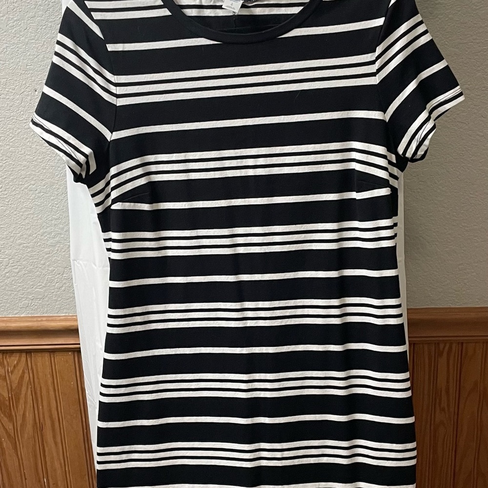 Black and white striped pencil dress
